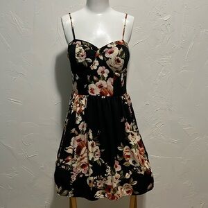 Black and floral print sundress with pockets; Xhilaration Black Flower Dress